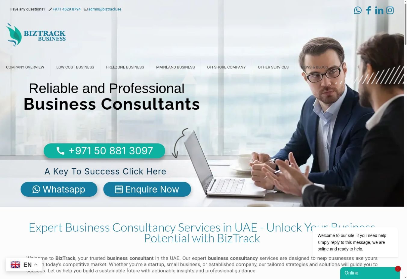 Homepage preview of biztrack.ae