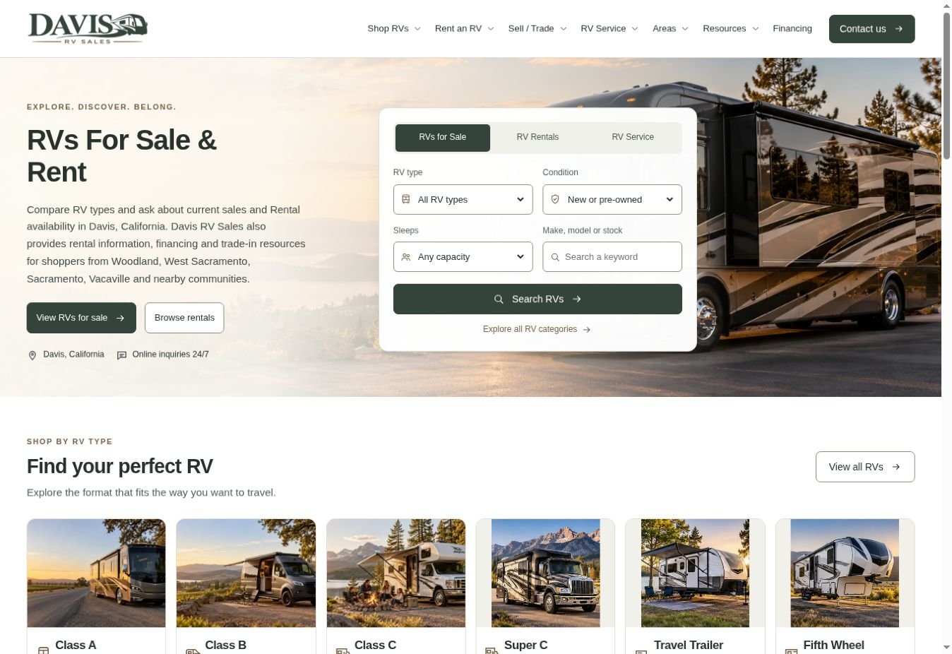Homepage preview of davisrvsales.com